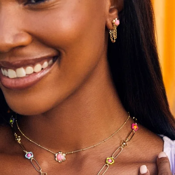 NWT Gold and Pink Chain Drop Earrings - Picture 4 of 4